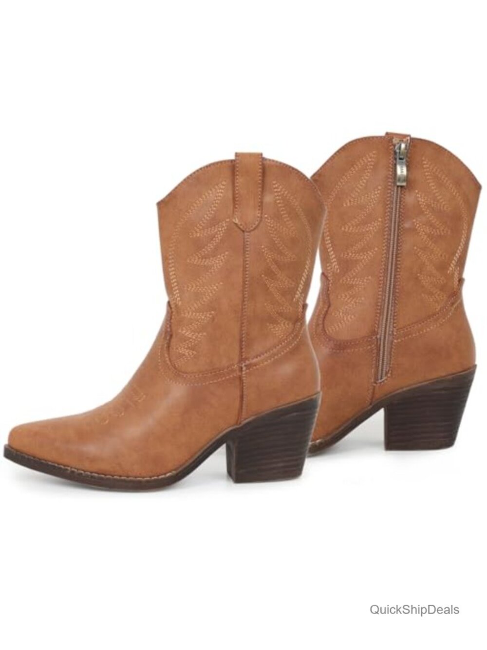 Women's Embroidered Western Cowgirl Ankle Booties Pointed Toe Vegan Leather